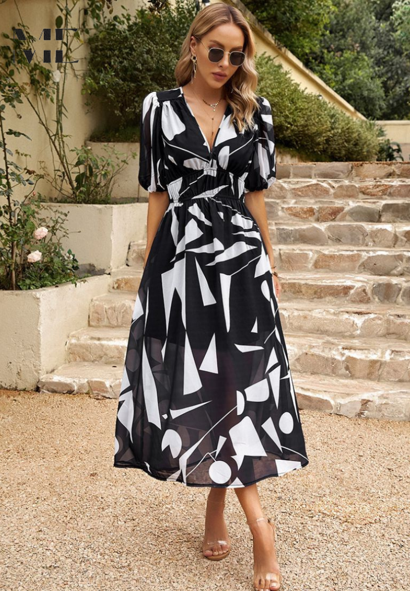 Aria Women's Abstract Print Belted Midi Dress Collection