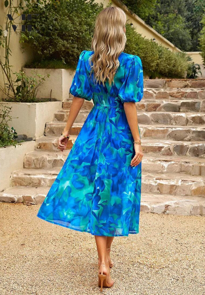 Aria Women's Abstract Print Belted Midi Dress Collection